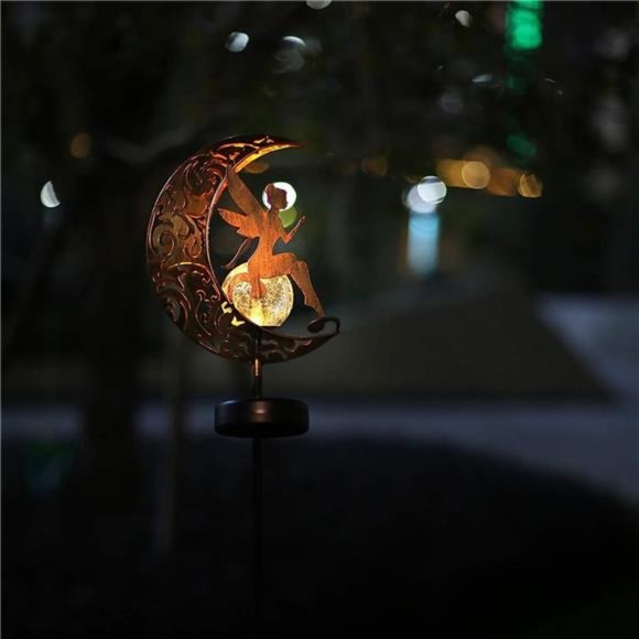 Garden Solar Lights Pathway Stake Lights Moon Fairy Glass Globe with Angel Decor - Picture 5 of 7